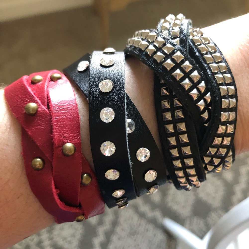 Set of Three Adjustable Faux Leather Bracelets
